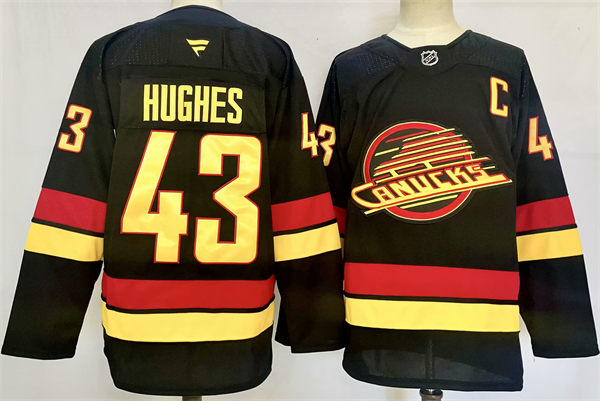 Mens Vancouver Canucks #43 Quinn Hughes Fanatics Black Alternate Premium Jersey